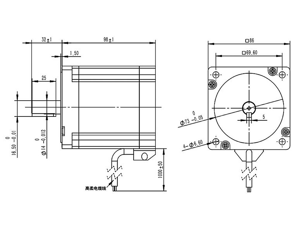 Двигатель шаговый Nema34 86HS98, L=98мм, A=1.8 градуса, I=5А, T=6Нм, HANPOSE