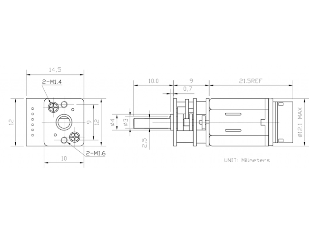 Двигатель с редуктором GA12-N20, U=3-6В, энкодер