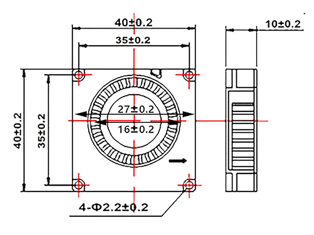 Вентилятор-турбина 40x10 с разъёмом XH2.54, 24В