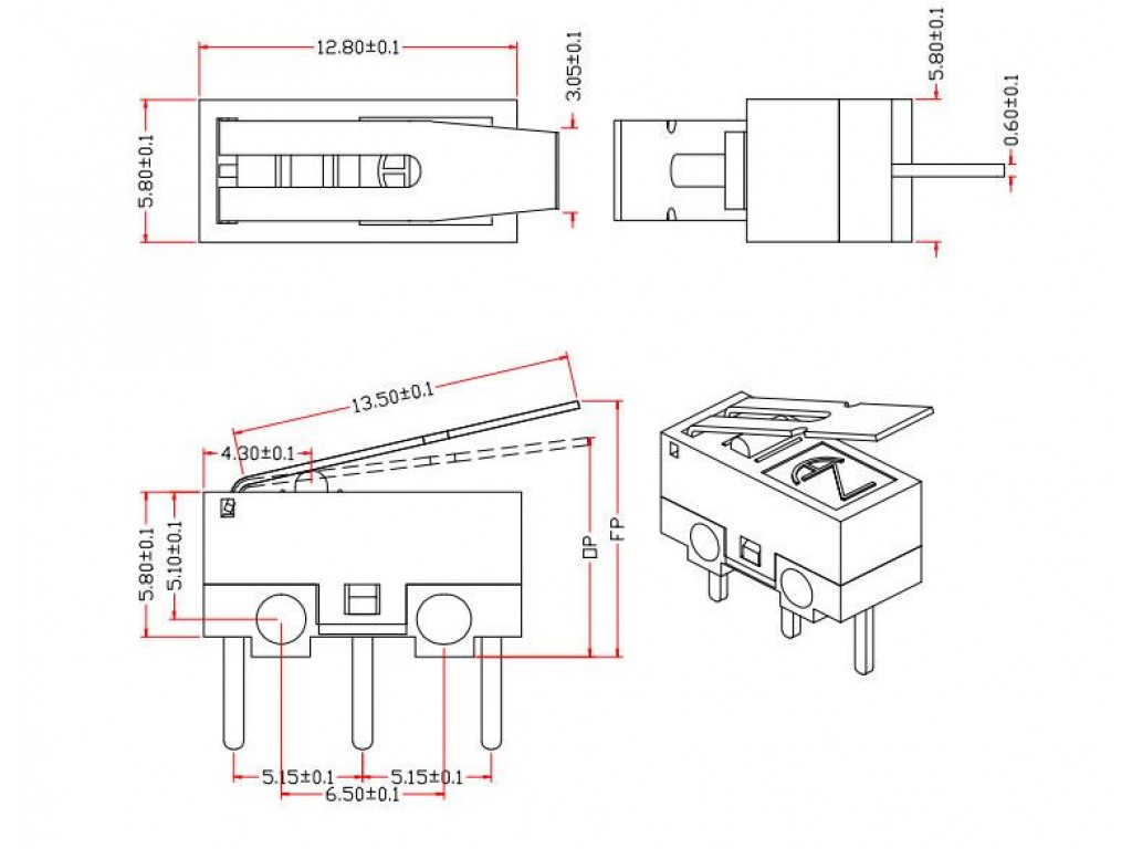Микропереключатель с лапкой 12.8мм