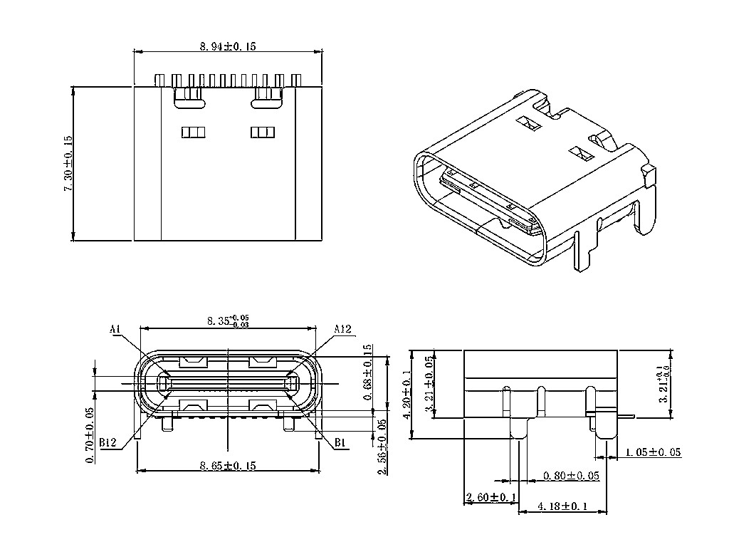 Разъём USB3.1 Type-C 16p на плату